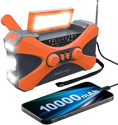 10000mAh Emergency Radio, Solar Crank Radio, Portable Radio with ...