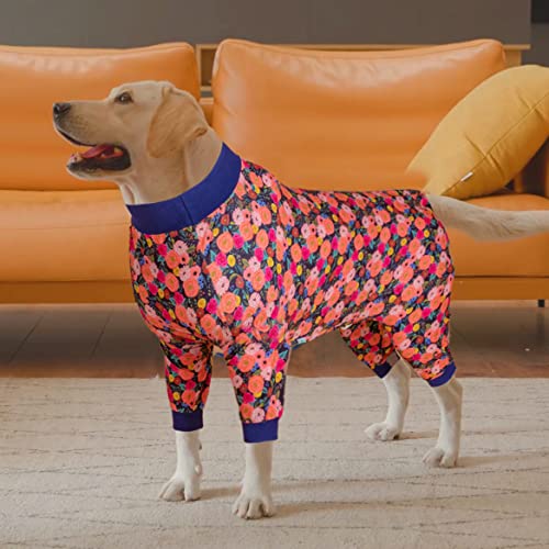 Lovinpet Onesies For Large Dogs, Post Operative Protection Dog Pajamas, Dog Jumpsuit As Base Clothes Under Dog Sweaters, Breathable & Elastic Garden Rose Navy Prints Big Dog Jammies M #TOP5