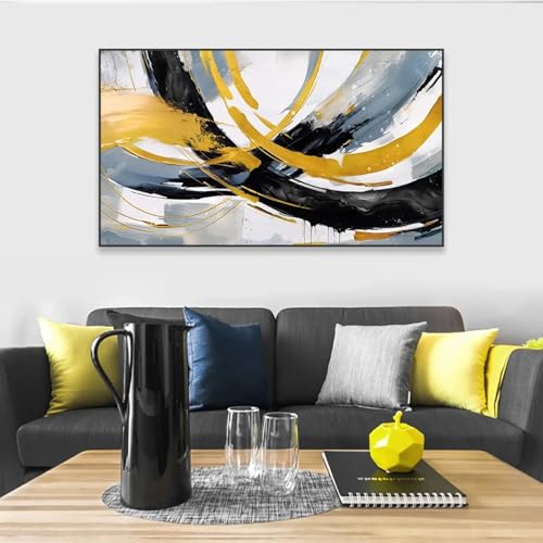 Poster abstrait noir et or grand format toile salon 70x140cm