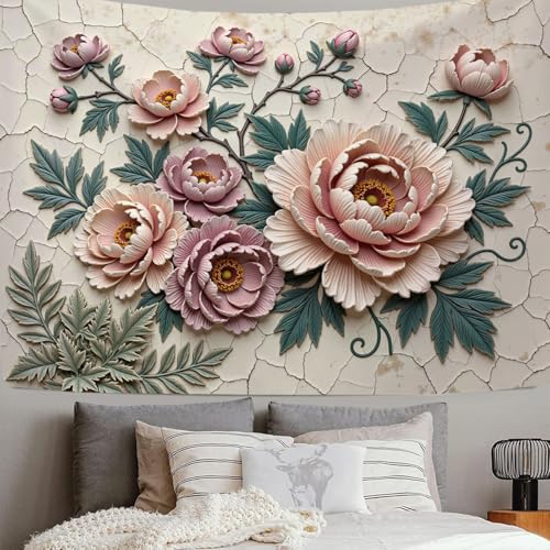 Tapisserie murale blanche effet relief pivoine pour une décoration raffinée