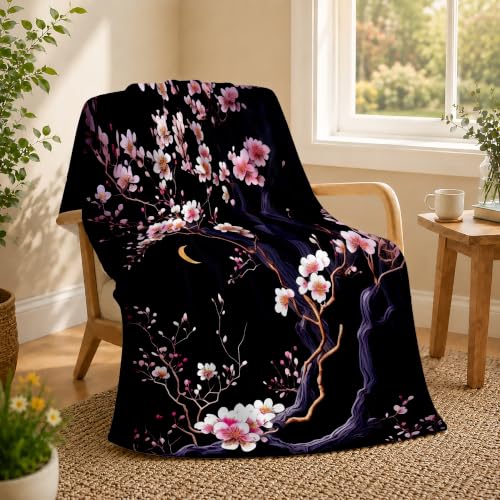 Japanese Cherry Blossoms Fleece Throw Blanket