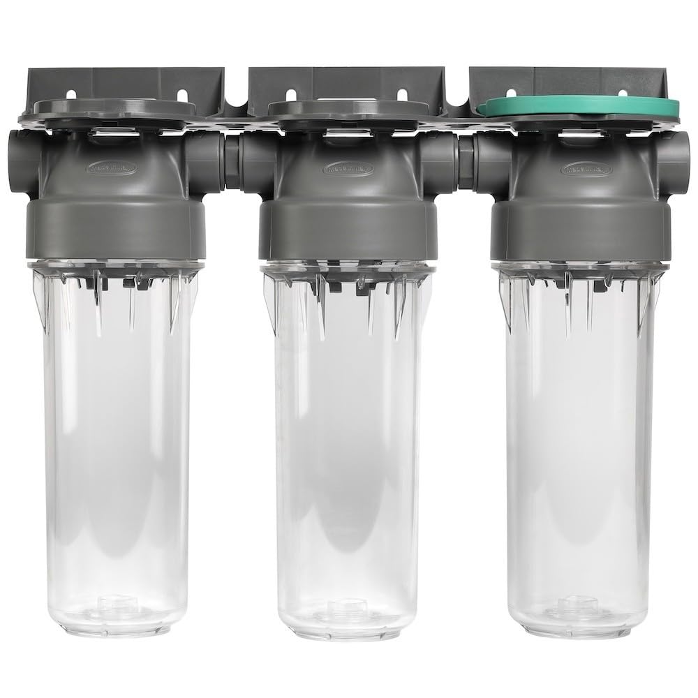 ECOSOFT Porte filtre eau triple 9’’3/4 2P, connexion 1'', support de fixation, clé, conçu pour une filtration de l’eau du robinet facile, sûre, fabrication européenne