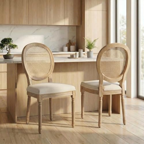 WOW Sight French Country Rattan Dining Chairs Set of 2