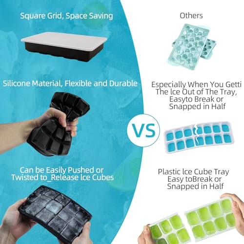 Cubetti Ghiaccio Silicone Stampo CNMTCCO Ghiaccio Stampo Confezione Da 4 Totale 60 Scomparti Fai Grande Cubetto Per Cocktail, Whisky, Vino, Frutta, Puree Di Frutta, Gelati (Nero) - immagine 5