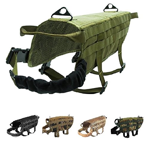 FDC Tactical Dog Vest Harness K9 MOLLE Hunting Military Hook and Loop Patch Panel XS, S, M, L, XL (Dark Green Olive, XL: Chest up to 36")