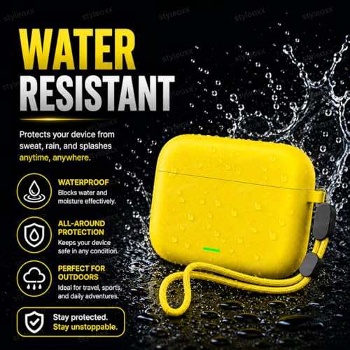 Image of Anvique Silicone Case Cover for Realme Buds T500 Pro, Shockproof Protective Earbuds Cover with Keychain Hook, Anti-Scratch Soft Silicone Skin, Full Body Protection Case (Yellow Lanyard)