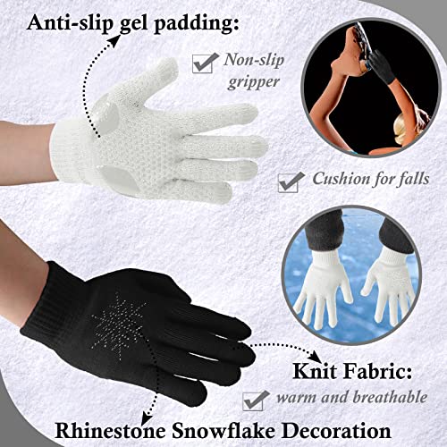 Jiuguva 3 Pairs Ice Skating Gloves Figure Skating Accessories Gloves with Snowflake Rhinestone for Kid Girl4