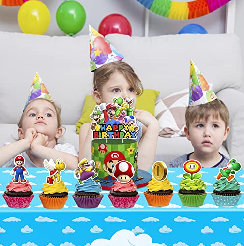 Mario Birthday Party Supplies, 25Pcs Cake Cupcake Toppers Decorations For Mario Party Supplies Decor #TOP2