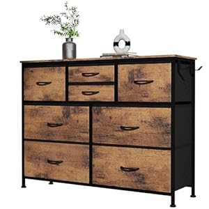 MYHMCT 8 Chest of Drawers Bedroom, Storage Drawers with Wooden Handles,Wooden Top, Fabric Drawers and Metal Frame for Bedroom, Living Room, Nursery, Hallway (Rustic Brown)