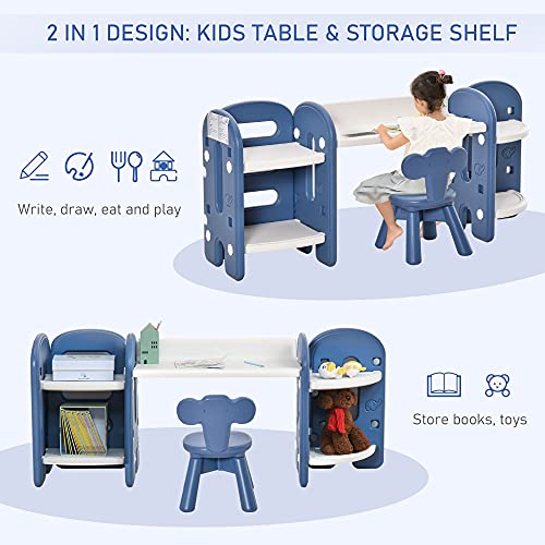 Qaba Kids Table And Chair Set, Activity Desk With Bookshelf & Storage For Study, Activities, Arts, Or Crafts, Blue And White #TOP4