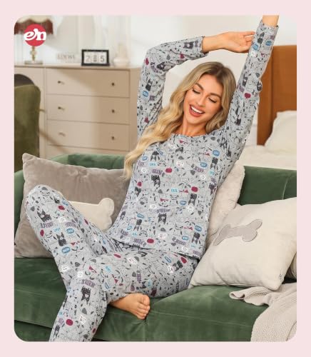 Image of ENJOYNIGHT Womens Pajama Set Cotton Pjs Long Sleeve Sleepwear with Pockets
