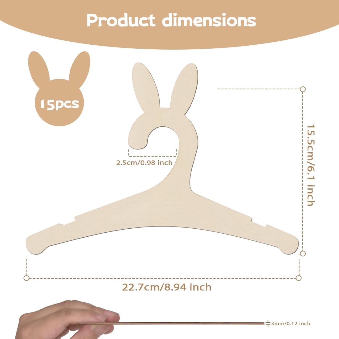 15 Pezzi Appendini in Legno per Bambini, Gruccia Neonato Legno, design a scanalature, per Unisex Bambino Neonati Regalo, per decorare e appendere i vestiti (15,5 x 22,7 cm)