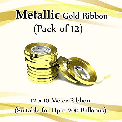 Image of AMFIN (Pack of 12) Gold Ribbon for Gift Wrapping /Gold Ribbon for Decoration /Ribbon Gold Color /Ribbon for Christmas Tree /Golden Ribbon for Balloon Decoration /Packing Ribbon for Gifts