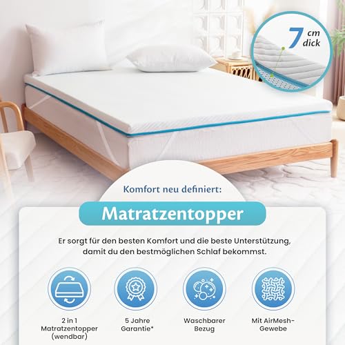 Visco-Topper 160×200 cm mit Gel Memory Schaum und rutschfester Unterseite