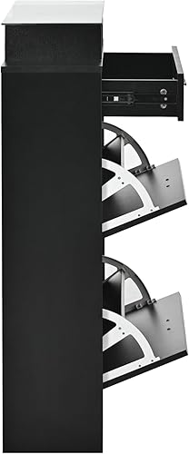 Miniatura 9 de Armario delgado para zapatos, armario de almacenamiento oculto de zapatos con 2 cajones abatibles y parte superior de vidrio templado, moderno