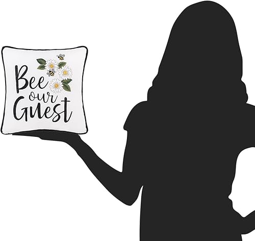 Miniatura 4 de C&amp;F Home Bee Our Guest - Fundas de almohada bordadas de 10 x 10 pulgadas, diseño de abeja, lindas fundas decorativas de primavera para sofá y cama,