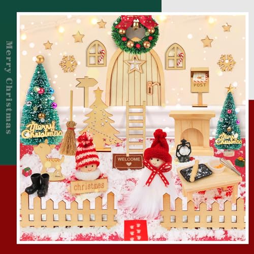 48 PCS Wichteltür Komplettset, Wichteltür Set Zubehör Weihnachten mit Baustelle, Weihnachtswichtel Set für Kinder Wichtel Deko Holz… – Ansicht 2