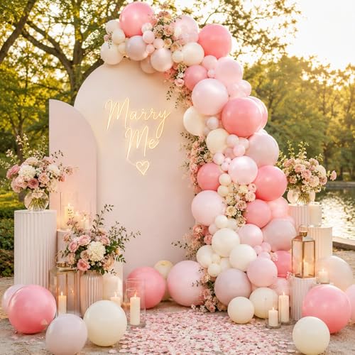 Image of Dusty Pink Balloons, 12 Inch Boho Pastel Light Pink and White Balloons, Neutral Blush Ivory Beige Balloon for Girls Women Birthday Baby Shower Wedding Bridal Shower Gender Reveal Party Decorations