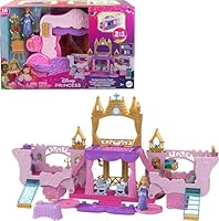 Mattel Disney Princess Carriage to Castle Transforming Playset with Aurora Small Doll, 3 Levels, 6 Play Areas, 4 Figures, Furniture & Accessories