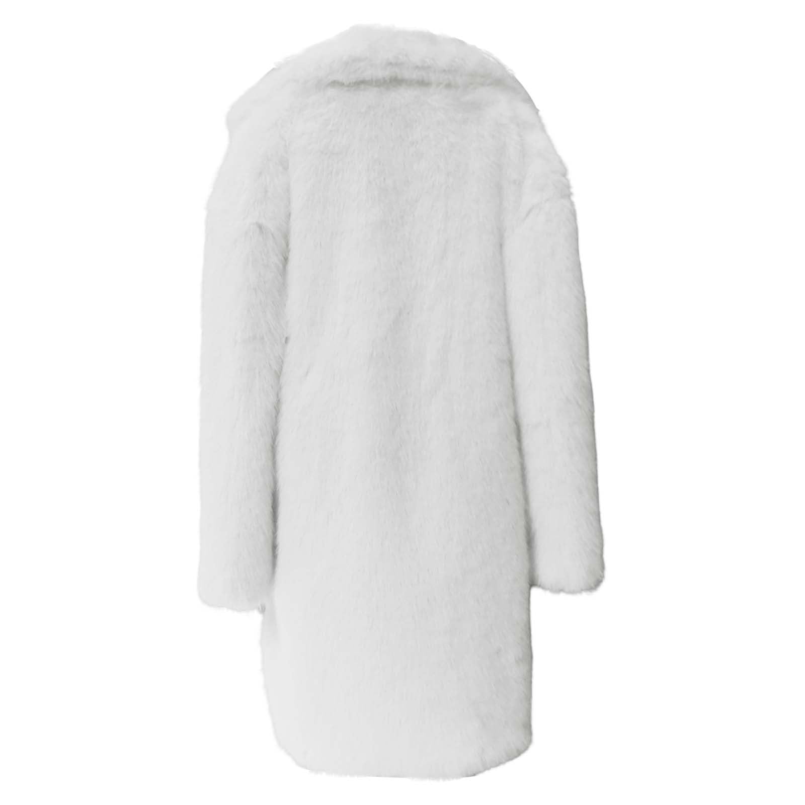 Chaqueta de manga larga de imitación de pelo sintético de lujo, elegante abrigo de invierno con cuello chal, cálida, de tallas grandes, suave forro polar.