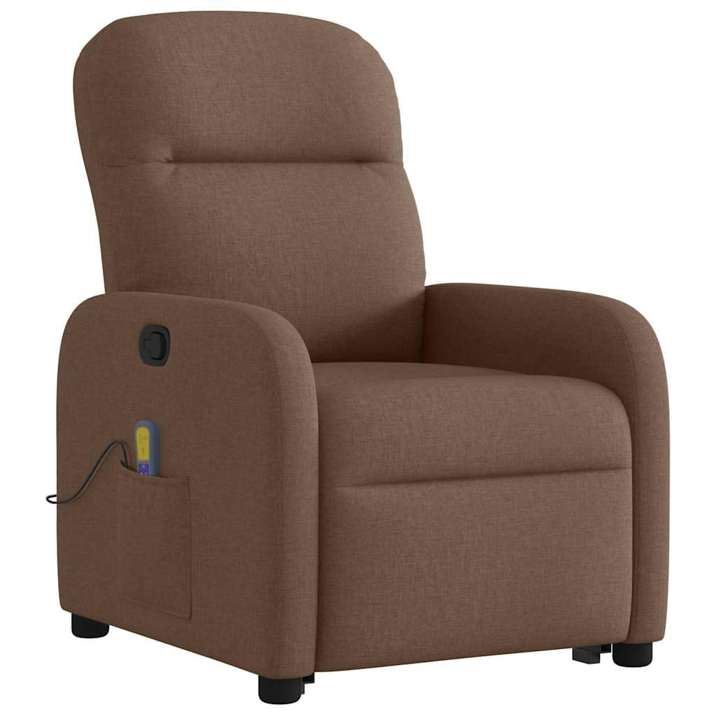 Poltrona massaggiante con supporto per alzarsi, tessuto marrone, poltrona relax elettrica con massaggio a 6 punti, funzione di riposo manuale, comoda poltrona lounge per soggiorno, camera da
