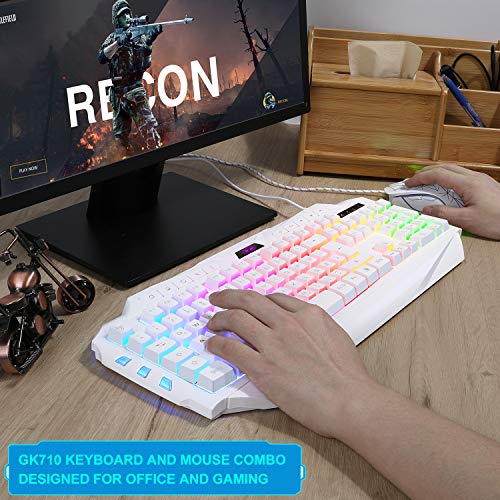 Anivia Gaming Tastatur Maus Set GK710 Rainbow LED Hintergrundbeleuchtete Tastatur und Maus Combo Set,Wired Keyboard für Xbox One USB PS4(DE Layout/Weiß - Image 8