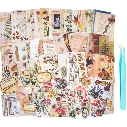 Aromoty 260 Pieces Vintage Aesthetic Scrapbooking Supplies Stickers,Art Washi Stickers Paper Stationary Kit Bullet Junk Journals,Daily Planner,Diy Craft Tweezers,Cottagecore Decor Gifts #TOP15