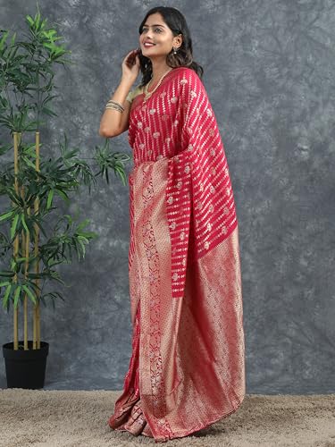HerClozet pink banarasi silk saree in katan silk – image 2