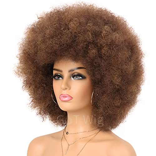 G&T Wig 70S Afro Puff Mixed Brown Wigs For Black Women Glueless Wear And Go Wig Natural Looking Fluffy And Large Bouncy Afro Wigs For Daily Party Use (30/33) #TOP1