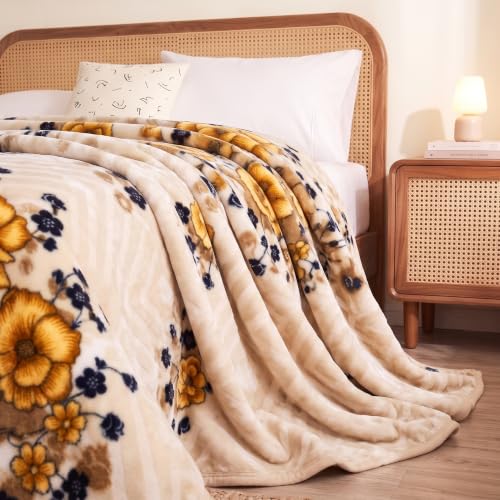 Image of BSB HOME Double Bed Mink Blanket 1.5 Kg, Velvet Like Soft Plush Fleece Blanket, Warm Lightweight Winter AC Blanket,Skin Friendly Floral Blanket for Double Bed,78 x 75 Inches(198 x 190 cm) - Warm Beige