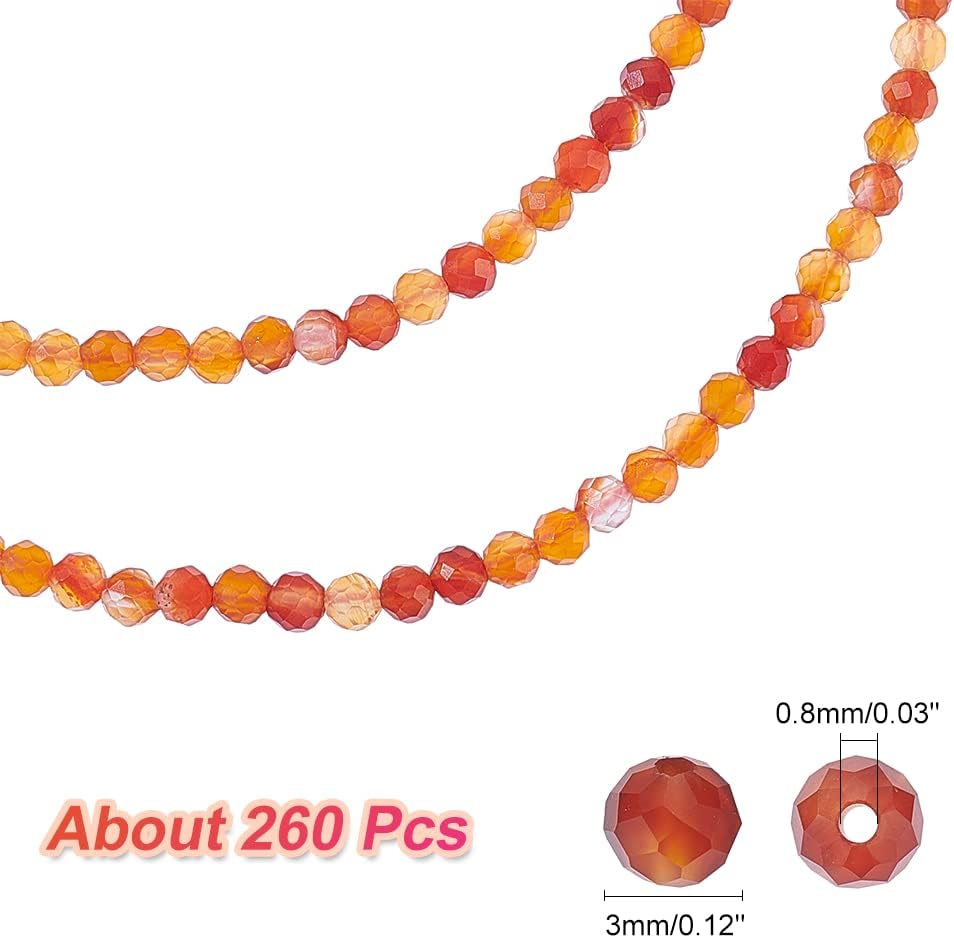 NBEADS About 260 Pcs 3mm Micro Faceted Gemstone Beads, Natural Carnelian Beads Natural Stone Beads Curtain Beads Loose Beads for Necklace Bracelet Jewelry Making, Hole: 0.8mm - Image 2