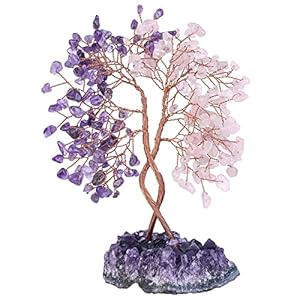 17cm Liebesbaum aus Amethyst + Rosenquarz, auf Kristall Druse, Liebesglück | Edelstein-Baum