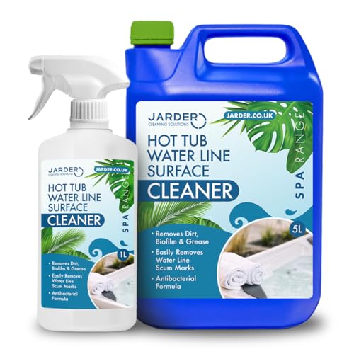 Jarder Hot Tub Waterline Surface Cleaner 5L+ 1L Spray Bottle - Antibacterial Formula - Removes Stains, Biofilm, Oil and Grease at the Water Level on your Hot Tub