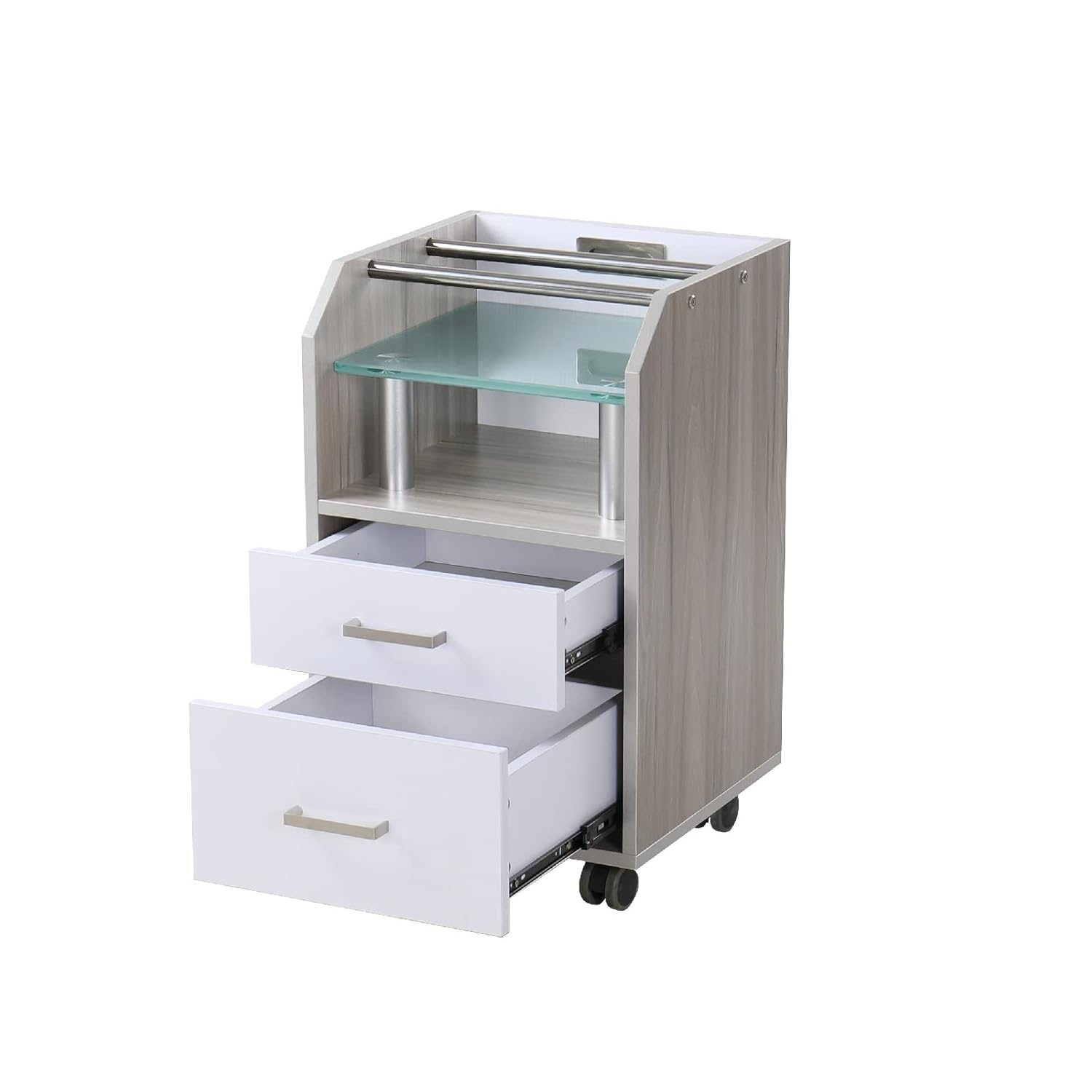 Glass Glow Pedicure Trolley White Cart for Nail Salon Furniture & Equipment