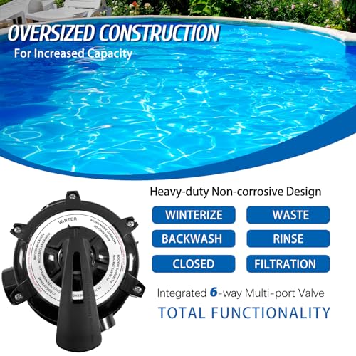 Jacgood 13" Pool Sand Filter 3/4HP, Sand Filter Pump for Above Ground Pool, 3648GPH up to 12000 Gallon, 6-Way Valve, Easy Installation, Blue