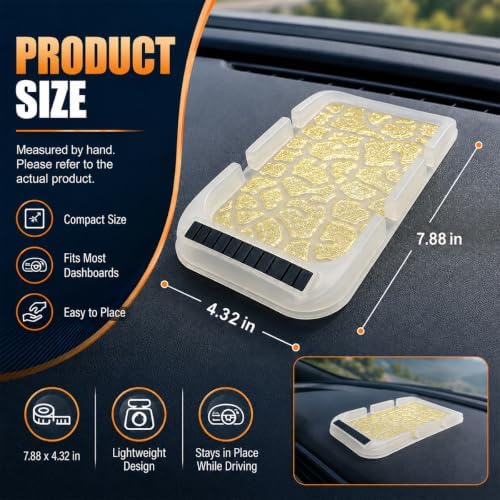 Car Dashboard Anti-Slip Mat Cell Phone Holder, Double-Groove Auto Sticky Pad with Number Plate, Multifunctional Vehicle Gripping Gel Pad for Navigation Sunglasses Keys(Gold) — 사진 2
