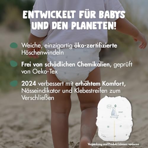 Eco by Naty Baby Windeln Pants - umweltfreundliche Premium-Bio Höschenwindeln aus pflanzenbasierten Materialien, sehr saugfähig und frei von gefährlichen Chemikalien (Größe 7) | 64 Stück (4er Pack)