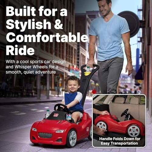 Image of Step2 Whisper Ride Cruiser Kids Push Car, Ride On Toy, Stroller Substitute, Includes Seat Belt & Horn, Made of Durable Plastic, Max Weight 50 lbs., For Toddlers 18 Months - 4 Years Old, Red