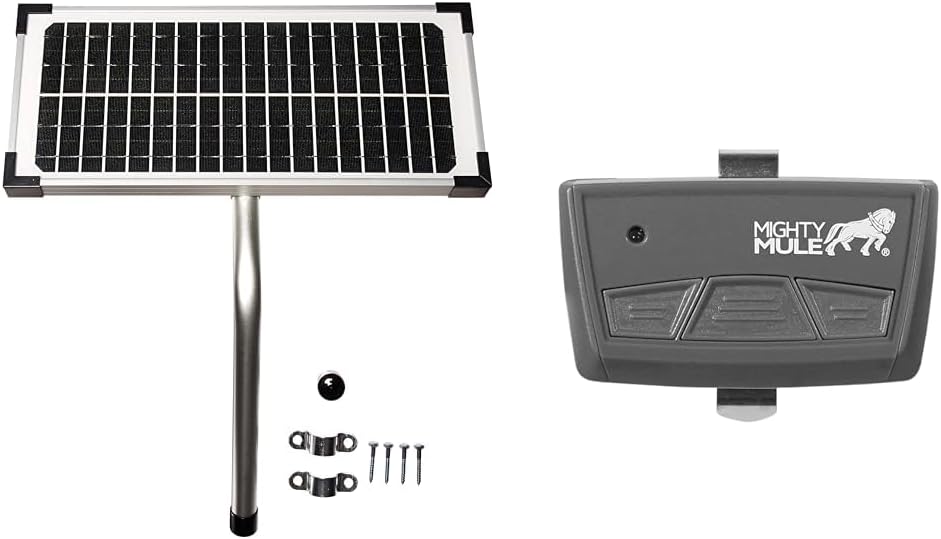 10 Watt Solar Panel Kit (FM123) for Mighty Mule Automatic Gate Openers,Black Cell & MMT103 3-Button Transmitter, Plastic, Gray