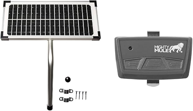 10 Watt Solar Panel Kit FM123 for Mighty Mule Automatic Gate Openers,Black Cell & MMT103 3-Button Transmitter, Plastic, Gray