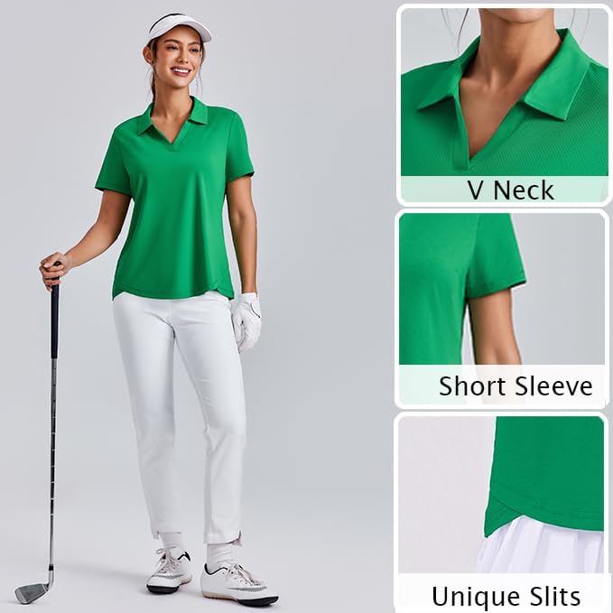 PINSPARK Womens Golf Shirt Short Sleeve Polo Shirts UPF 50+ Tennis Top V-Neck Workout Tops Collared Activewear T-Shirts - Image 3