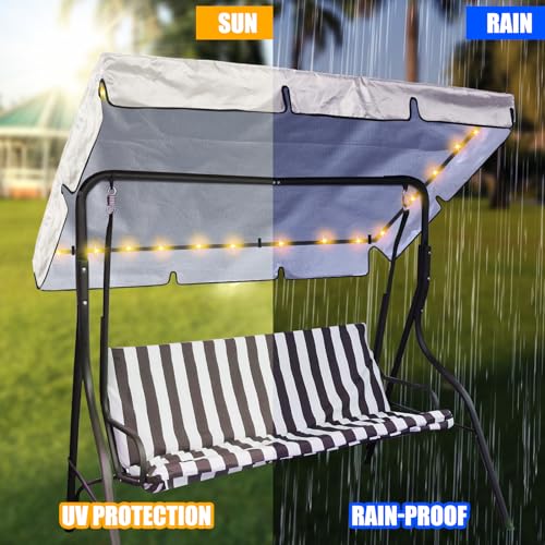 GliCraft LED Lighted Patio Swing Canopy Replacement Top Waterproof LED Porch Swing Canopy Cover 2-3 Seat Shade Awning Covers for Garden Outdoor Yard Park(77 x 49 Inch,Beige) by GliCraft - Image 6