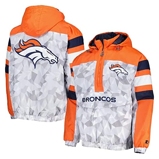 Starter Men's White/Orange Denver Broncos Thursday Night Gridiron Raglan Half-Zip Hooded Jacket