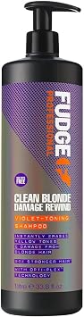 Fudge Professional Clean Blonde Damage Rewind Shampoo, Bulk Size, Intense Purple Toning for Blonde hair, Bond Repair Technology, Sulfate Free, 1 Litre