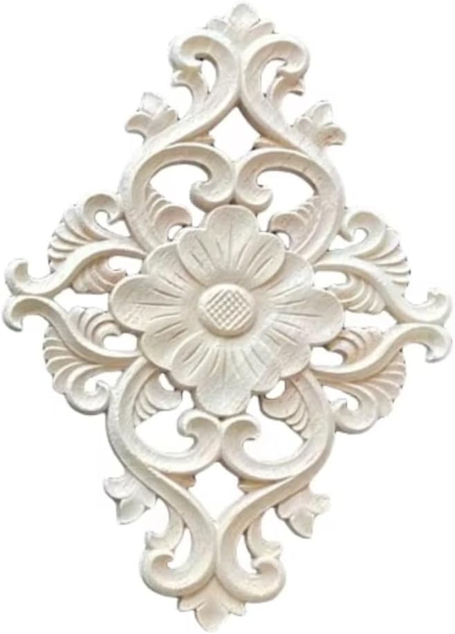European Style Solid Wood Carved Floral Stickers | Wall & Cabinet Furniture Decoration | Vintage Home Accessories(A1-24x19cm)