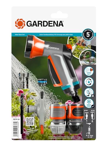 Gardena Indoor Grundausstattung: Starter Set bestehend aus Hahnverbinder Indoor, Schlauchverbinder, Wasserstop und Balkonbrause, für kleine Gärten; Terrassen und Balkone (18274-20)