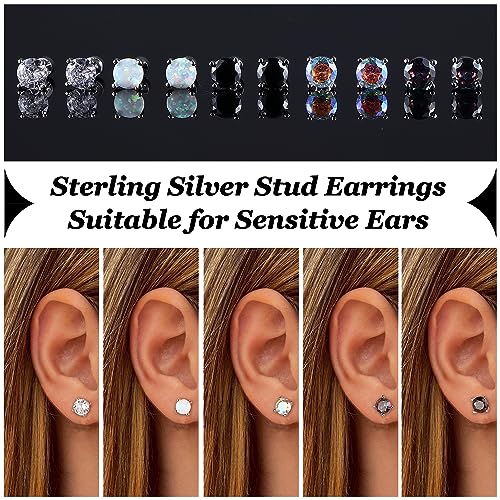 MILACOLATO 5 Pairs 925 Sterling Silver Stud Earrings for Women 20G Flat Back Earrings Helix Cartilage Earrings Cubic Zirconia Opal Earrings Comfort Back Sleep Post Earrings Hypoallergenic4