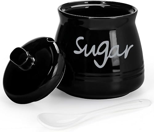Azucarero de porcelana con tapa y cuchara, tarro de almacenamiento de azúcar de cerámica de 12 onzas, contenedor de azúcar para el hogar y la cocina