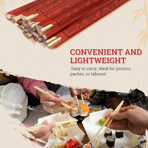 image for 52USA Disposable Bamboo Chopsticks (100 Sets) - 9'' Long, UV Treated, 