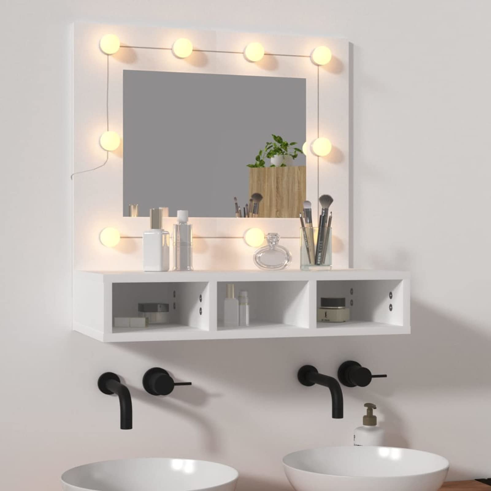 Mobile a Specchio con LED Bianco 60x31,5x62 cm,Armadietto bagno con luce Specchio contenitore con Illuminazione LED